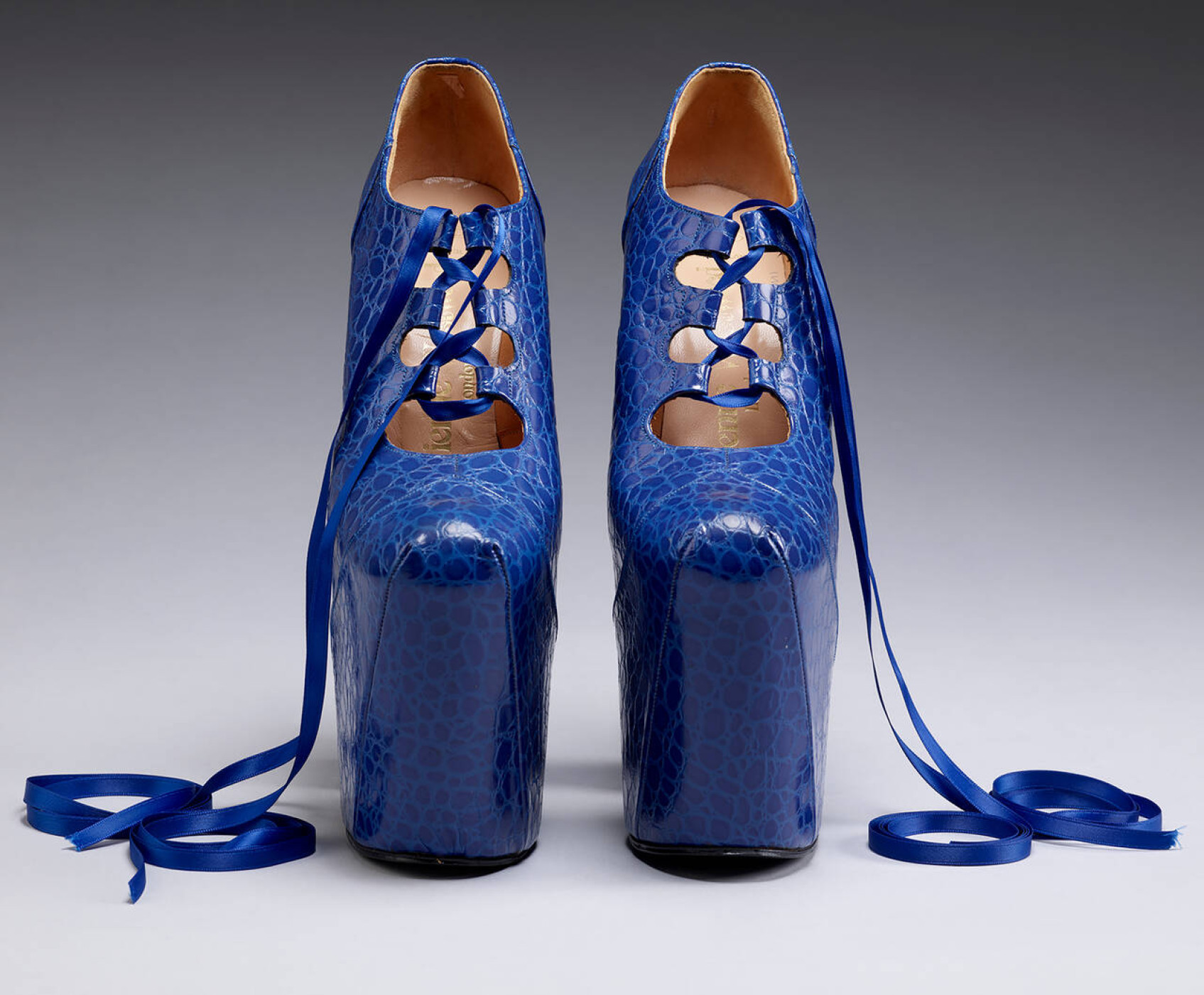 Platform shoes, designed by Vivienne Westwood, 1993, England. Museum no. T.225:1, 2-1993. © Courtesy Vivienne Westwood. Photo: Victoria and Albert Museum, London