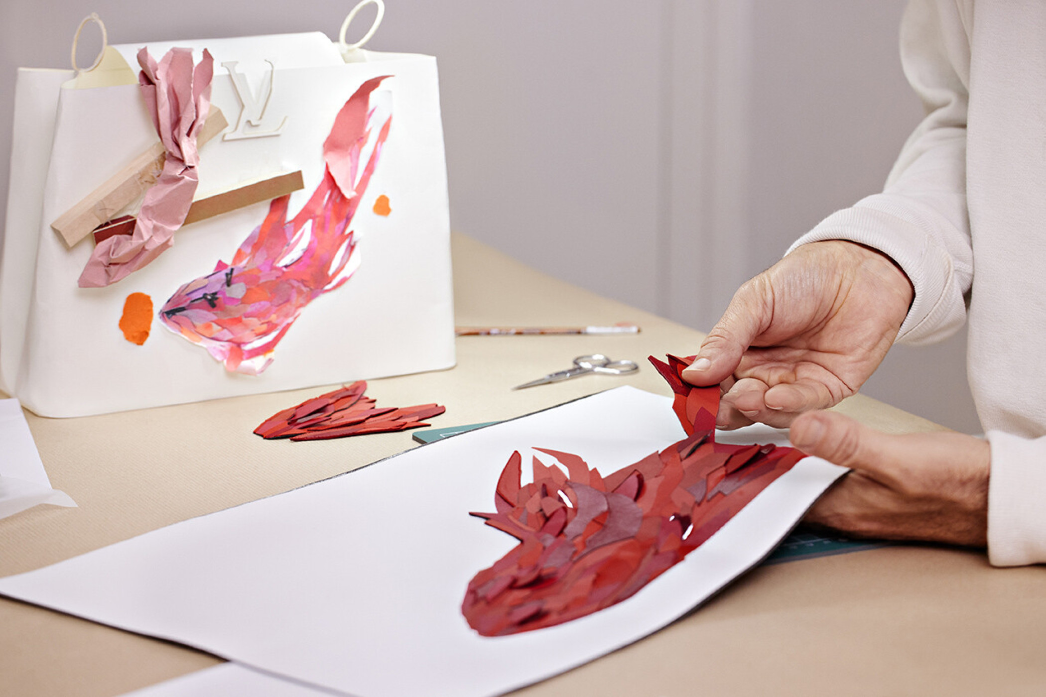 Making of the Capucines ‘Floating Fish’ bag, from Louis Vuitton x Frank Gehry, a limited-edition handbag collection