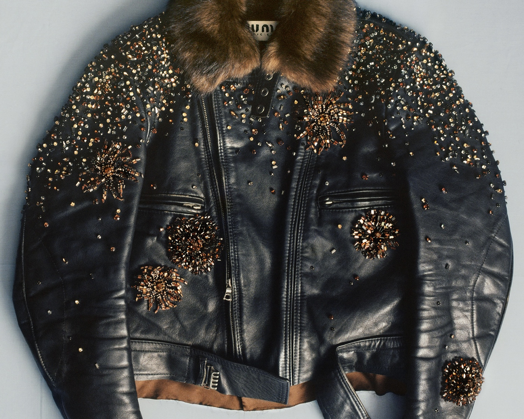 Embroidered leather biker jacket € 18000