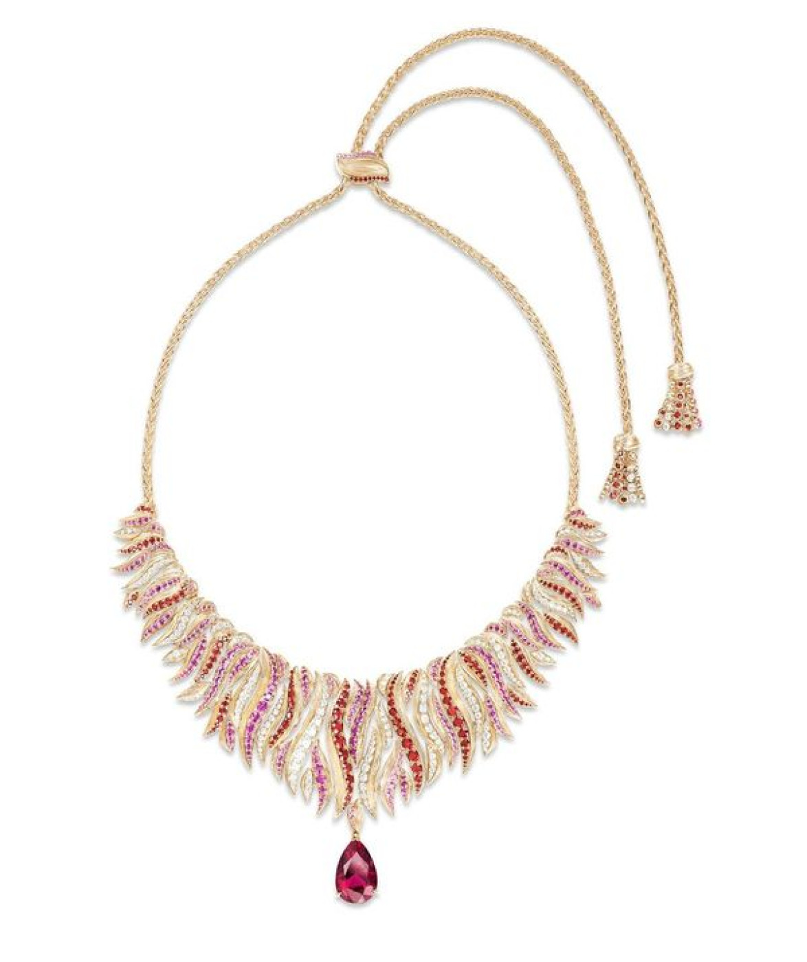 Necklace in rose gold, rubellite, rubies, pink sapphires and diamonds Price upon request