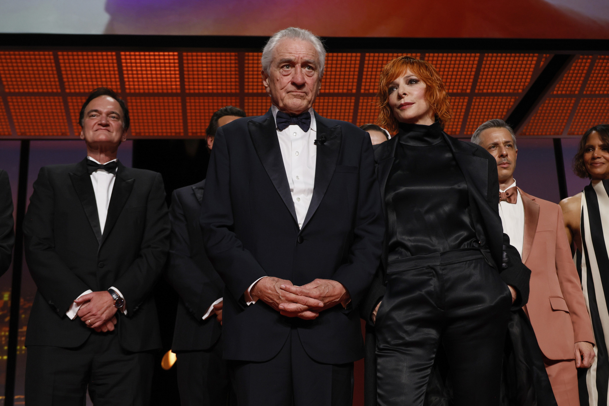 Robert De Niro, from front left, Mylene Farmer, Quentin Tarantino, from back left, jury member Jeremy Strong, and jury member Halle Berry Photo by Joel C Ryan