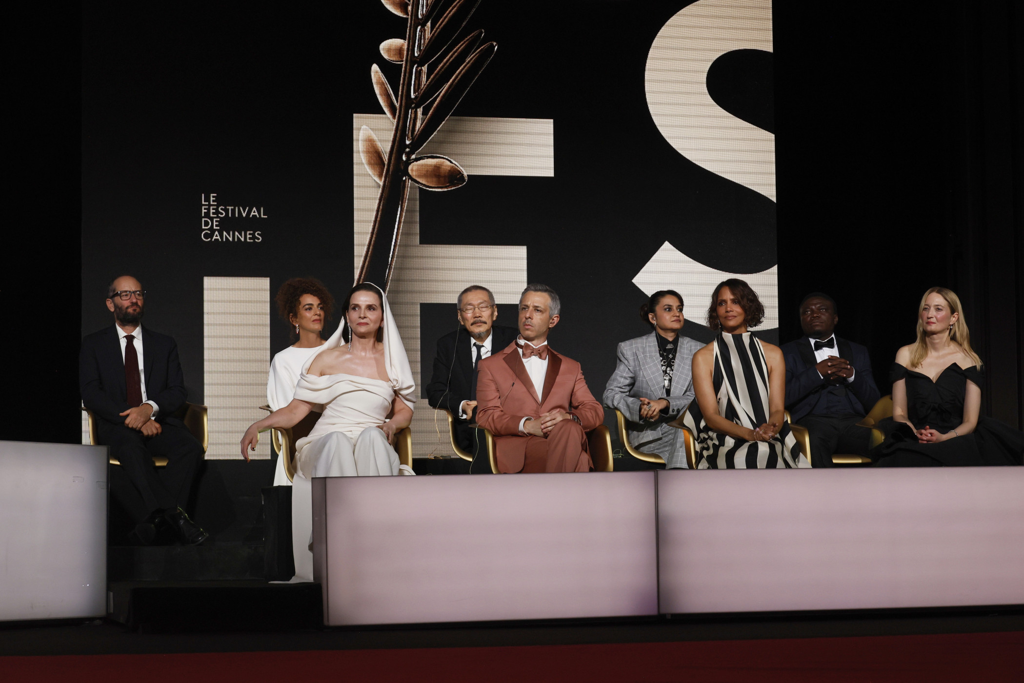 Juliette Binoche, Halle Berry, Payal Kapadia, Alba Rohrwacher, Leila Slimani, Dieudo Hamadi, Hong Sangsoo, Carlos Reygadas and Jeremy Strong Photo by Joel C Ryan