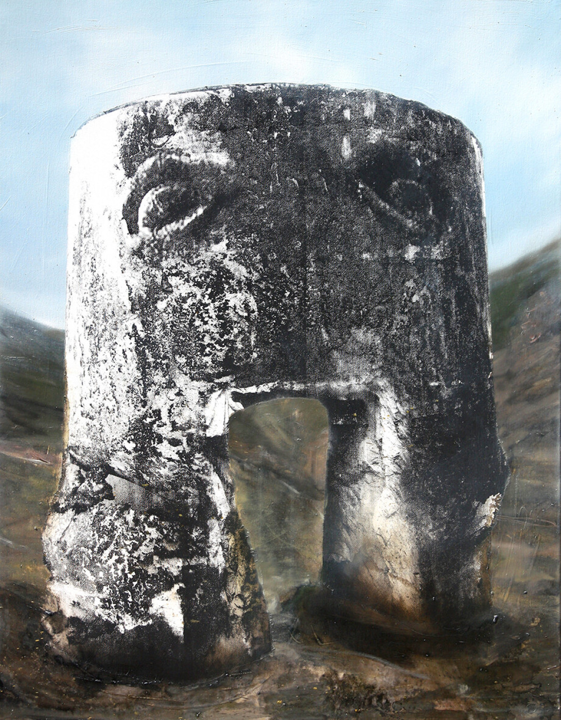 Eva Nielsen, Archihead III, 2018, huile, acrylique et sérigraphie sur toile, 90 x 70 cm, courtesy de l’artiste © Adagp, Paris, 2025