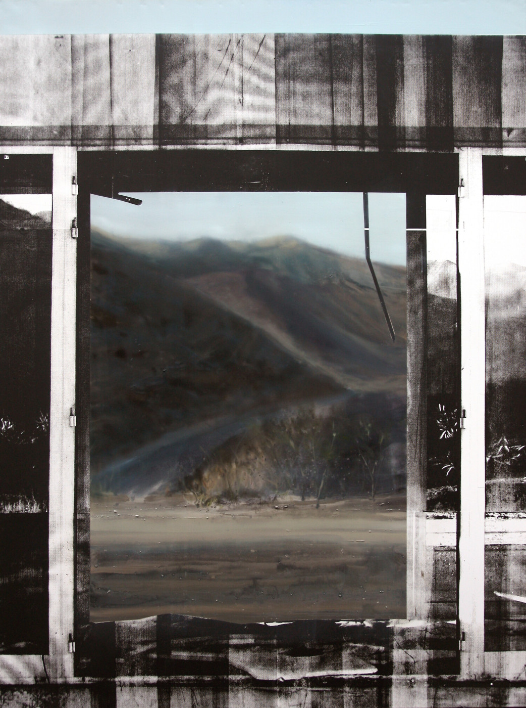 Eva Nielsen, Zamak, 2018, huile, acrylique et sérigraphie sur toile, 200 x 150 cm, courtesy de l’artiste © Adagp, Paris, 2025