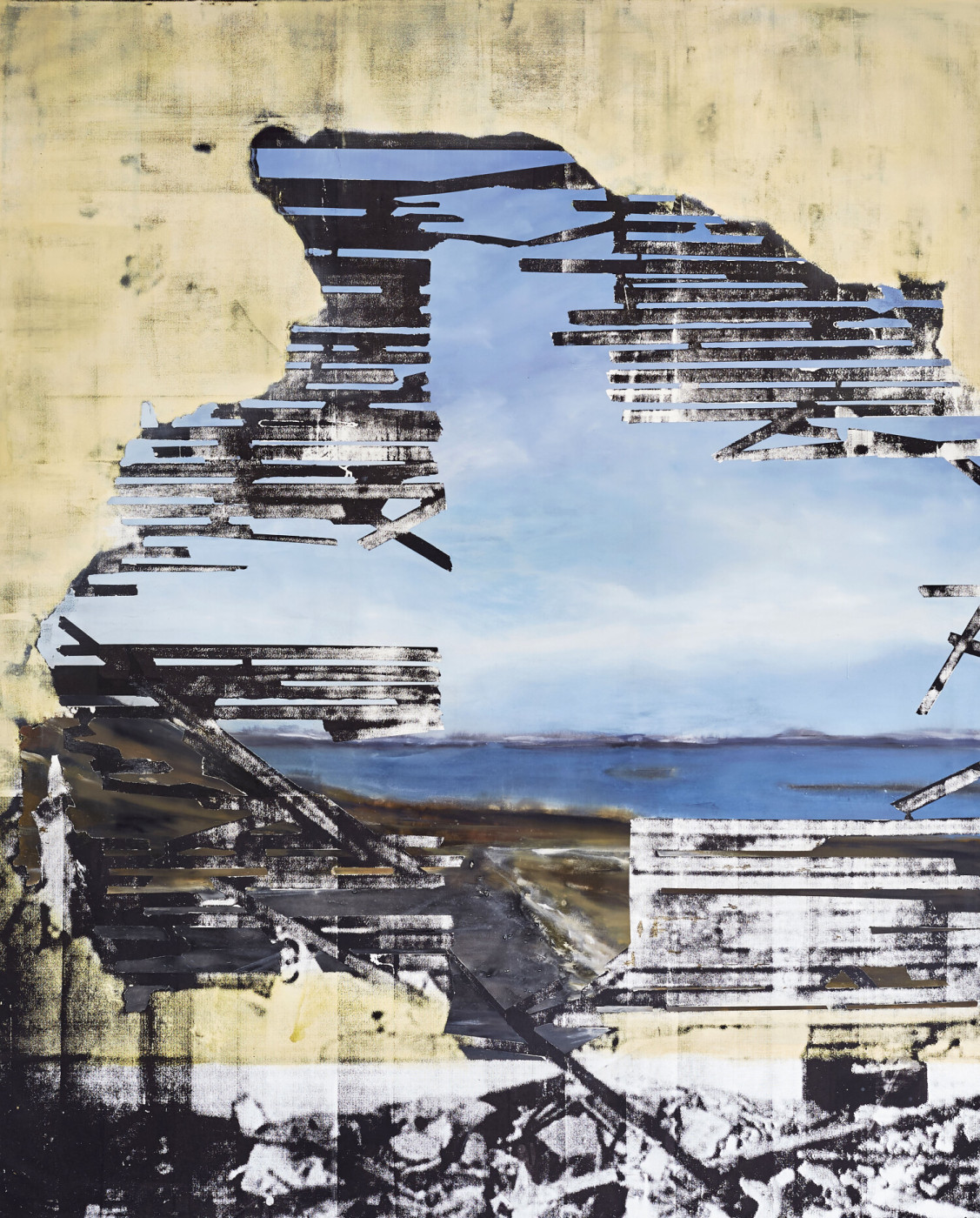 Eva Nielsen, Decaradian, 2019, huile, acrylique et sérigraphie sur toile, 200 x 170 cm, courtesy de l’artiste © Adagp, Paris, 2025