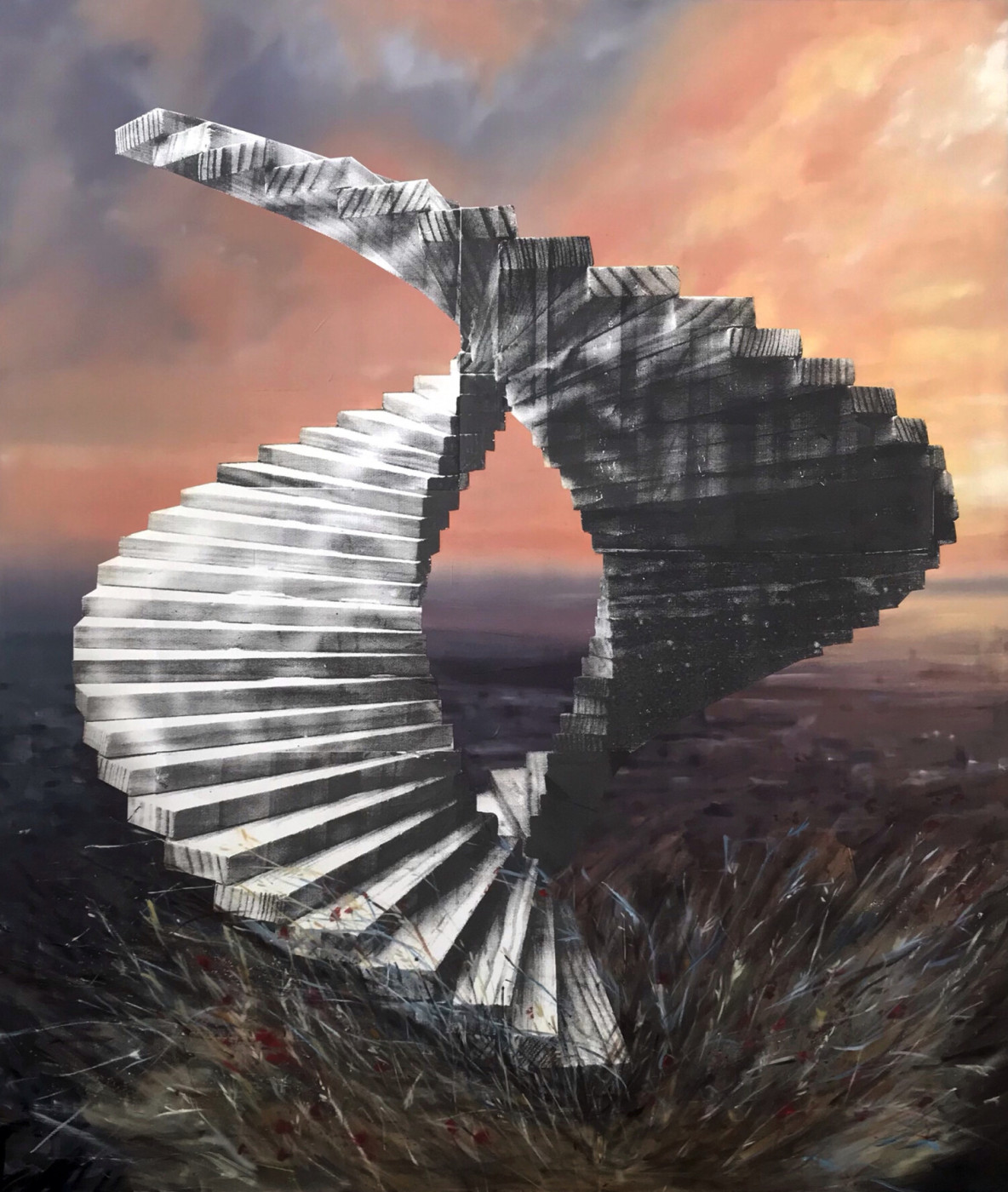 Eva Nielsen, Quasar, 2021, huile, acrylique et sérigraphie sur toile, 200 x 160 cm, courtesy de l’artiste et The Pill © Adagp, Paris, 2025