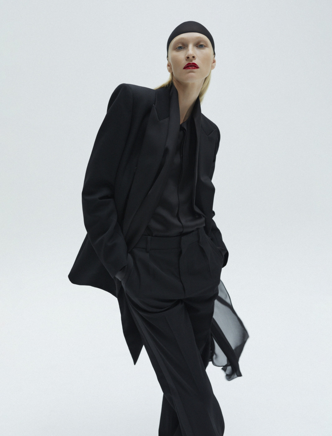 TUXEDO, TROUSERS, BLOUSE & SHOES SAINT LAURENT BY ANTHONY VACCARELLO scarf maison krasnova