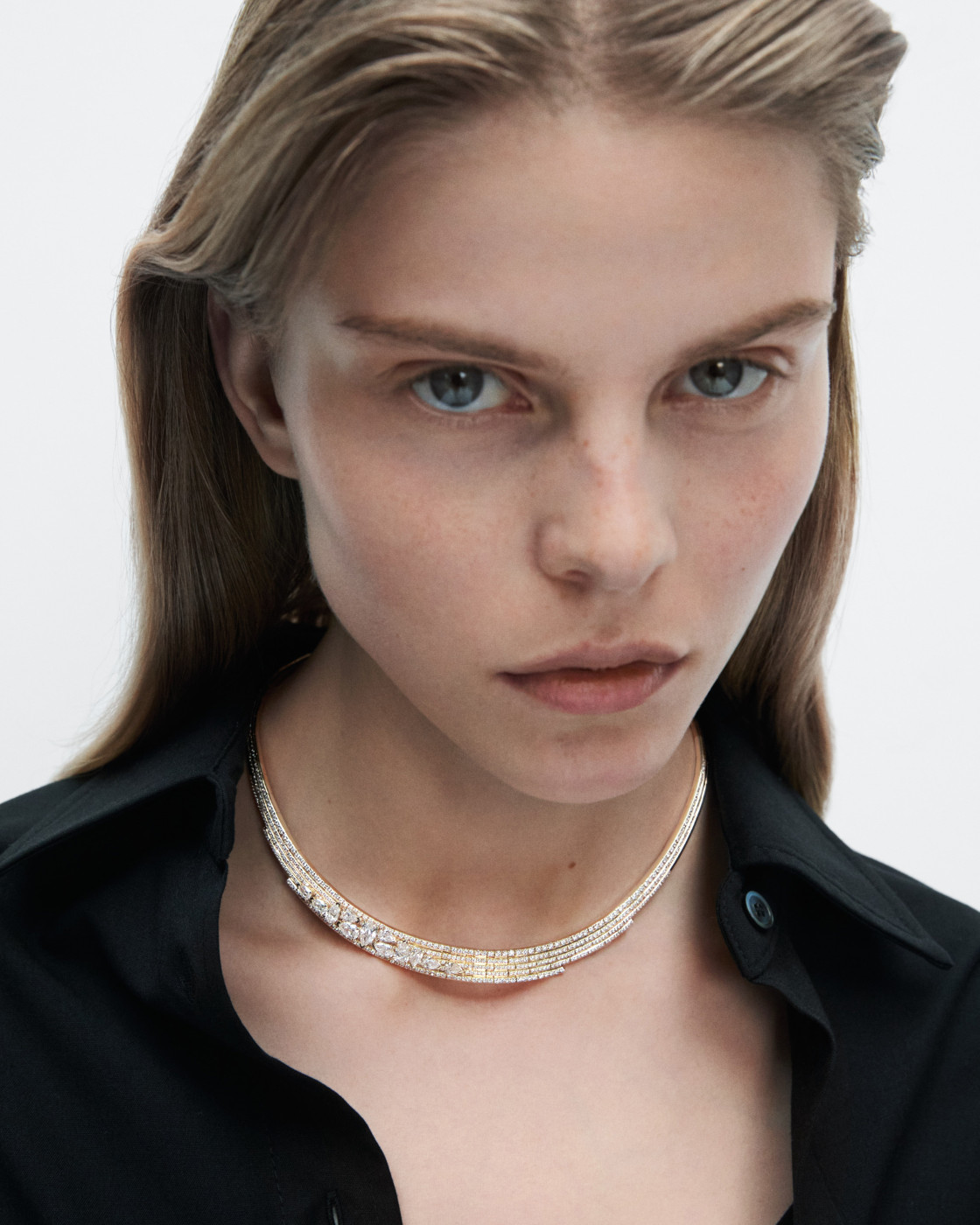 Blast necklace in pink gold paved with diamonds