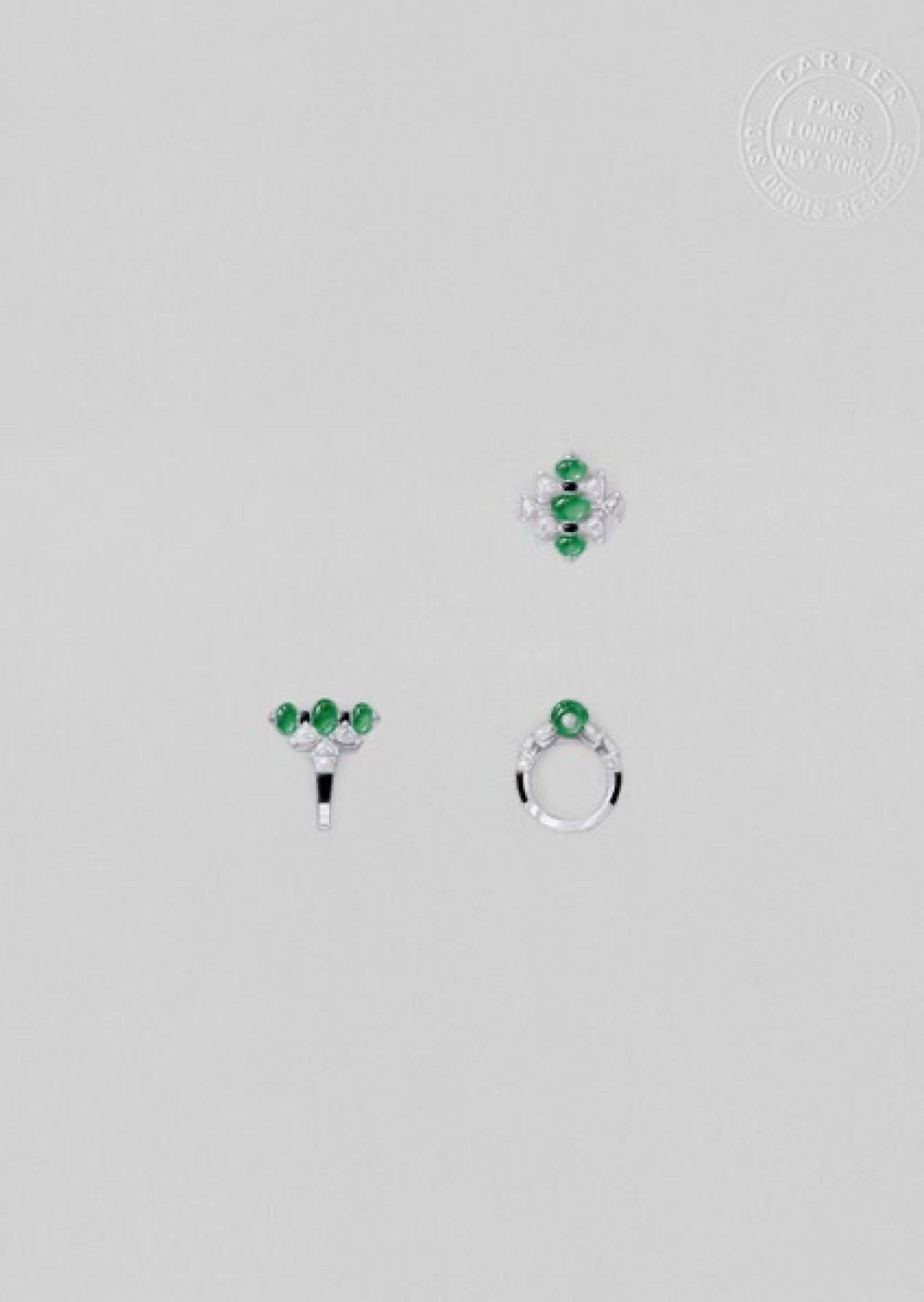SUMMAE RING, White gold, onyx, emeralds, diamonds