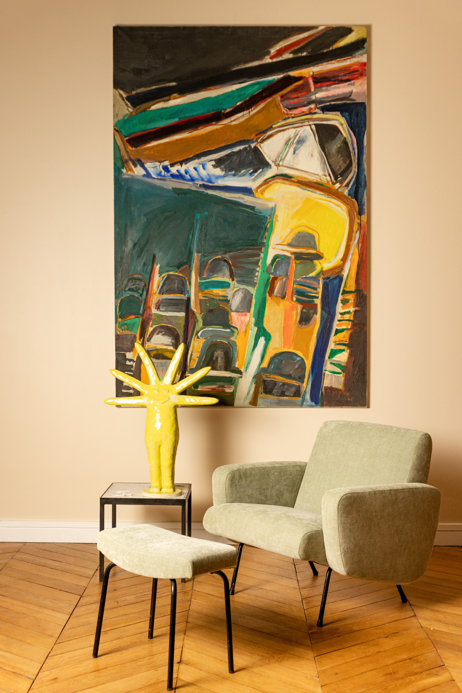 FAUTEUIL PIERRE GUARICHE SOLEIL BOON TABLE ANTOINE MARQUIS TOILE JEAN DE GASPARY / Galerie Aurélien Jeauneau