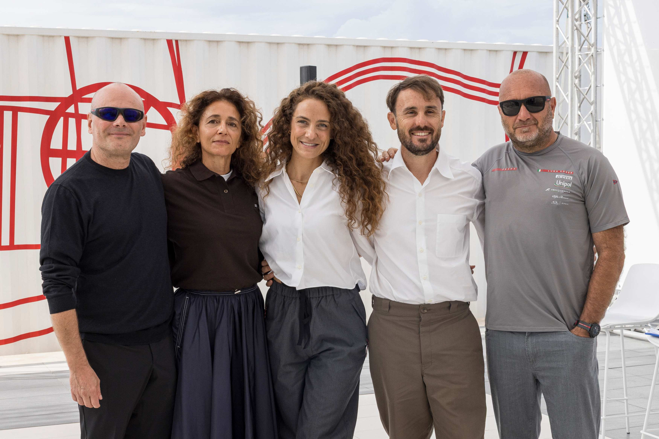 From left to right: Enzo Barracco, Elisabetta Zavoli, Valentina Gottlieb, Carmelo Isgrò and Max Sirena.SEA BEYOND Ocean&Climate Village Luna Rossa Base - Courtesy of Prada Group.